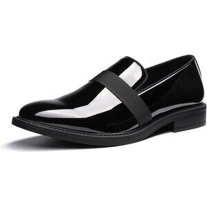 Bruno Marc Men's Black Tuxedo Shoe Slip on Classic Patent Velvet Leather Loafers